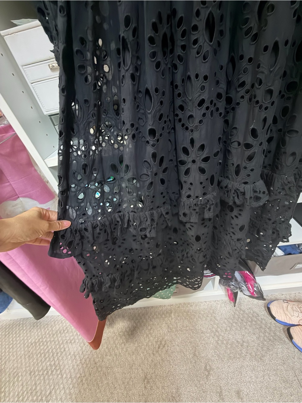 ASOS Black Eyelet Lace Long Sleeve Midi Dress - Picture 8 of 11